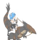 An Oni-maiden rides on a raptor.